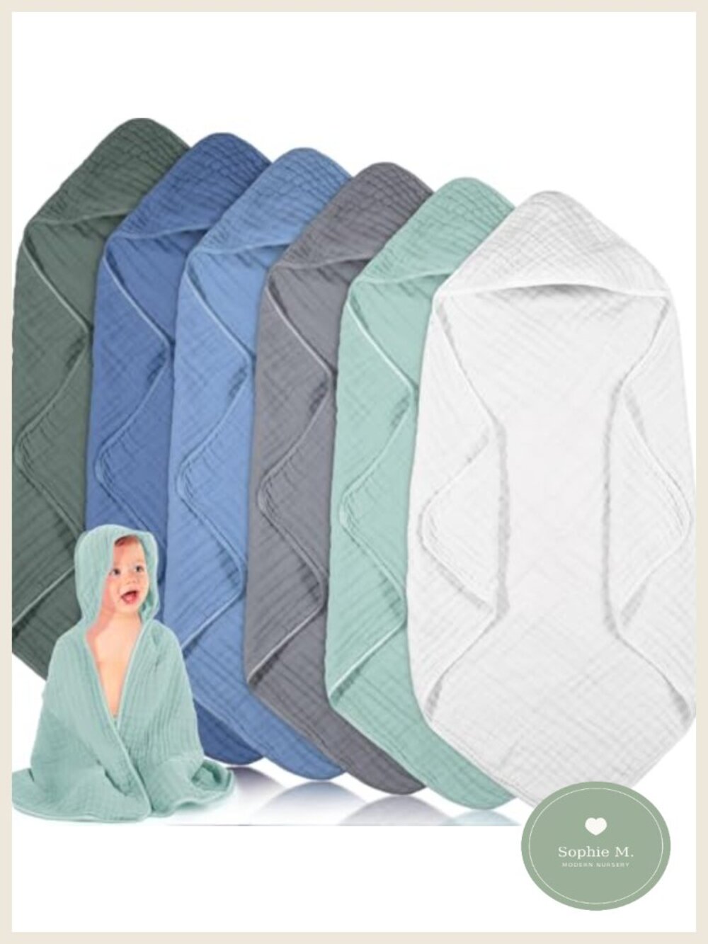 6 Pc Muslin Hooded Baby Towels Cotton Soft Absorbent Bath Towel Set